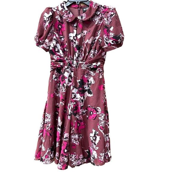 Karl Lagerfeld x Impulse Macys Chiffon Floral Print split Collared Dress - Picture 2 of 14